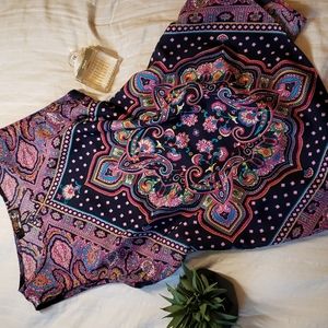 Renee c. | Patterned Navy Blouse Tank with Open Back Details | Size S